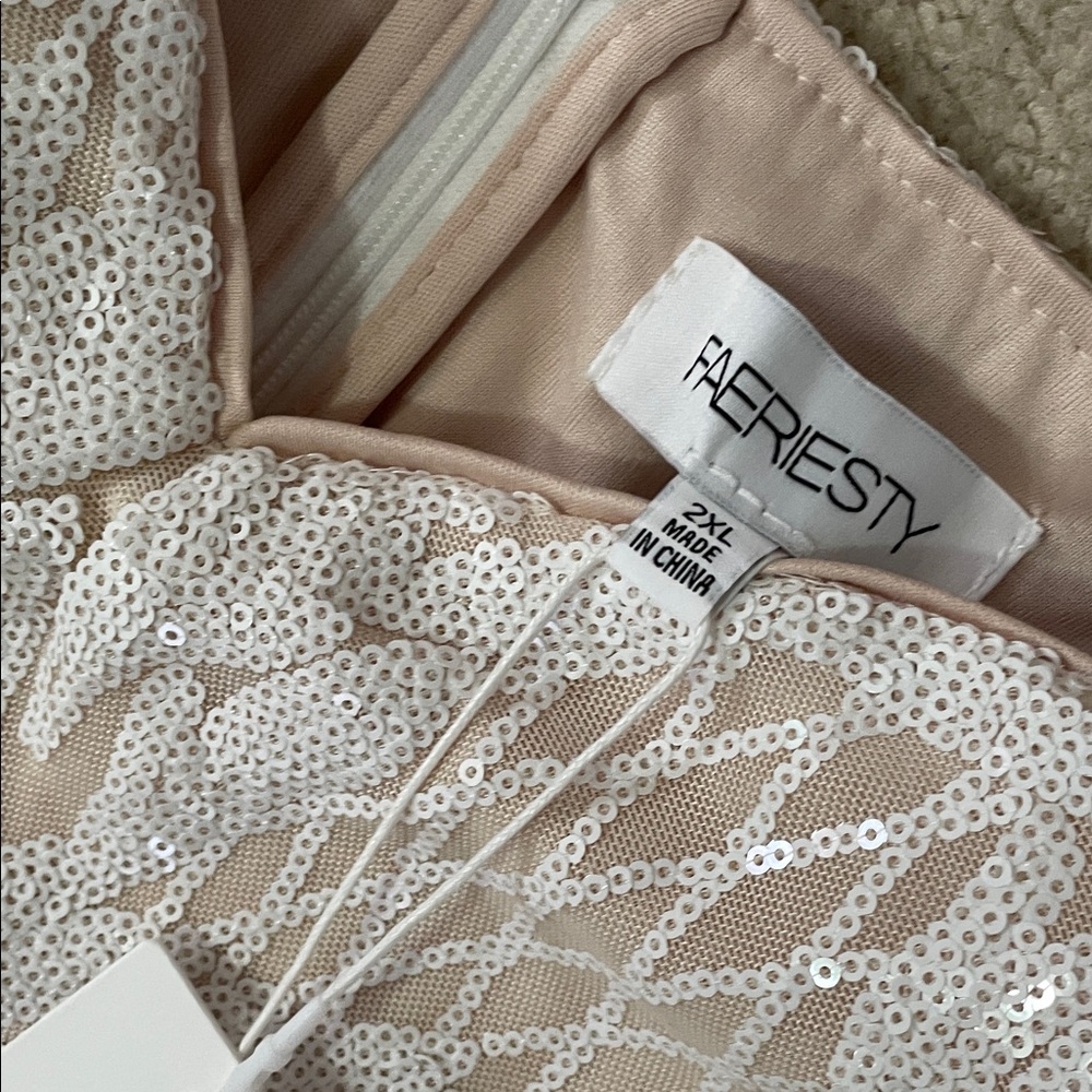Elegant Beige and White sequined Embroidered Dress - Picture 5 of 7